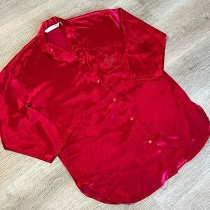 Victoria's Secret‎ Red Satin Nightshirt Pajama Top Medium 3/4 Sleeve Vintage